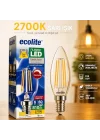 Ecolite Filament LED Mum Ampul E14 Duy 6W 810 Lümen Dim Edilebilir 2700K Sarı Işık Şeffaf Dekoratif Vintage Ampul 60W Eşdeğer C35 Candle Series (1)