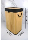 El Yapımı Hasır Katlanır Çamaşır Sepeti Dikdörtgen 72 Litre (40cm*30cm*61cm), Doğal Malzemeden Üretilmiş Çamaşırlık (NATURAL - SİYAH)