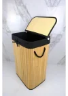 El Yapımı Hasır Katlanır Çamaşır Sepeti Dikdörtgen 72 Litre (40cm*30cm*61cm), Doğal Malzemeden Üretilmiş Çamaşırlık (NATURAL - SİYAH)
