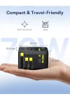 Enercore Evrensel Priz Adaptörü 70W Geri Çekilebilir Kablolu, 2 AC Prizi + 2USB-A + 1USB-C ile Uluslararası Seyahat Şarj Cihazı, ABD, İngiltere, Çin, Japonya, Tayland ile Uyumlu