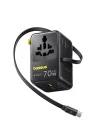 Enercore Evrensel Priz Adaptörü 70W Geri Çekilebilir Kablolu, 2 AC Prizi + 2USB-A + 1USB-C ile Uluslararası Seyahat Şarj Cihazı, ABD, İngiltere, Çin, Japonya, Tayland ile Uyumlu