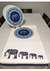 Etnik Fil Desenli Runner, 6lı Supla Set