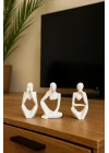 Ev & Ofis Dekoru – Beyaz 3’lü İnsan Figürü Seti | El Yapımı Minimalist Heykel Takımı