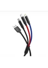 Hızlı Şarj ve Data Aktarım Kablosu, 60W - 3A USB A, Type C (Usb c), Micro USB, Lightning Uyumlu 3 ü 1 Arada Çoklu Kablo