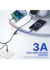 Hızlı Şarj ve Data Aktarım Kablosu, 60W - 3A USB A, Type C (Usb c), Micro USB, Lightning Uyumlu 3 ü 1 Arada Çoklu Kablo