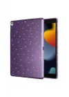 iPad ile Uyumlu 10.2 (8 Nesil) Simli Parlak Görünümlü Tablet Koton Kılıf - Derin Mor
