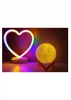 Işık kasabası(107) Neon Kalp Ve 3 D Led Sarı Küre Gece Lambası Sarı