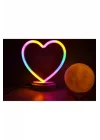 Işık kasabası(107) Neon Kalp Ve 3 D Led Sarı Küre Gece Lambası Sarı