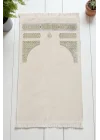 Kabe Desenli Örgü Püsküllü Şönil Seccade Krem
