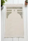 Kabe Desenli Örgü Püsküllü Şönil Seccade Krem