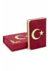 Kadife Sandıklı Türkiye Bayraklı Ay Yıldızlı Kuranı Kerim Seti