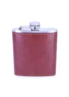 Kahverengi Deri Kaplama Paslanmaz Çelik Cep Matarası - Hip Flask 7 OZ