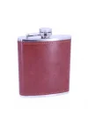 Kahverengi Deri Kaplama Paslanmaz Çelik Cep Matarası - Hip Flask 7 OZ