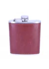 Kahverengi Deri Kaplama Paslanmaz Çelik Cep Matarası - Hip Flask 7 OZ