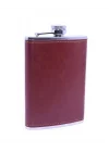 Kahverengi Deri Kaplama Paslanmaz Çelik Cep Matarası - Hip Flask 9 OZ