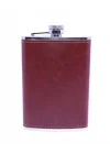 Kahverengi Deri Kaplama Paslanmaz Çelik Cep Matarası - Hip Flask 9 OZ