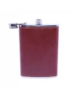 Kahverengi Deri Kaplama Paslanmaz Çelik Cep Matarası - Hip Flask 9 OZ