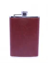 Kahverengi Deri Kaplama Paslanmaz Çelik Cep Matarası - Hip Flask 9 OZ