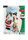 Keçe Aplike Noel Çorabı, Noel Babanın Buluşması, 45,72 cm, Kumaş
