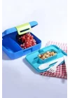 Kendinden Kaşık ve Çatallı 5 Bölmeli 2 Katlı Beslenme Kutusu (MAVİ)