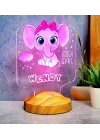 Kız Çocuğa Hediye Fil Figürlü Hediyelik Kişiye Özel Tatlı Fil 3d Led Lamba