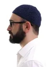 Lacivert Kışlık Sade Desenli Kadife Namaz Takkesi