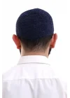 Lacivert Kışlık Sade Desenli Kadife Namaz Takkesi