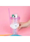 Lisanslı We Bare Bears Ice Bear Simli Plastik Pipetli ve Kapaklı Suluk