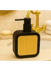 Mat Antrasit Sabunluk | Ahşap Desenli Lüks, Ergonomik Tasarım, Ahşap Dispenser (Siyah)
