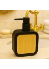 Mat Antrasit Sabunluk | Ahşap Desenli Lüks, Ergonomik Tasarım, Ahşap Dispenser (Siyah)