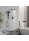 Mat Siyah Banyo Duş Bataryası Seti Vana, Yağış Duş Başlığı El Combo ile