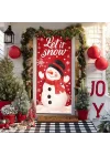 Merry Christmas Kapı Örtüsü 171 x 71 cm Tatil Ön Sundurma Kapı Afiş Dekorasyon Kış Kırmızı Kardan Adam Siyah Şapka Eşarp ile Let It Snow Teması Tatil Partisi İç Mekan Dış Mekan Dekoru
