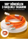 Mey İthalat® 120W 3 İn 1 Uyumlu Silikon Şarj Kablosu Hızlı Şarj Kablosu
