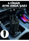Mey İthalat® 120W Hızlı Şarj Destekli 4ü 1 Arada Araç Şarj Cihazı Type-C, Lightning, USB ve USB-C Çıkışlı
