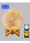 Mey İthalat® 16 Renkli 3D Baskılı Ay Lambası Ahşap Standlı