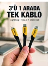 Mey İthalat® 3lü Şarj Kablosu Hızlı Şarj Destekli Dayanıklı Örgü USB Kablo