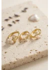Mey İthalat® 3 lü Set Çiçek Model Gold Renk Kadın Küpe