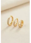 Mey İthalat® 3 lü Set Gold Renk Halka Model Küpe