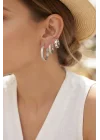 Mey İthalat® 3 lü Set Gümüş Renk Halka Model Küpe