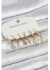 Mey İthalat® 316L Çelik Gold Renk 6lı Set Yonca Model Kadın Küpe
