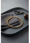 Mey İthalat® 316L Çelik Gold Renk Box Zincir Model Erkek Bileklik