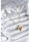 Mey İthalat® 316L Çelik Gold Renk Bubble M Harf Model Kadın Kolye