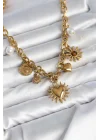 Mey İthalat® 316L Çelik Gold Renk Charmlı Model Kadın Kolye