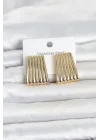 Mey İthalat® 316L Çelik Gold Renk Çizgili Plaka Model Kadın Küpe
