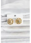 Mey İthalat® 316L Çelik Gold Renk Desenli Top Model Kadın Küpe