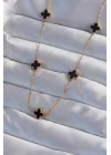 Mey İthalat® 316L Çelik Gold Renk Minimal Siyah Mineli Yonca Kolye