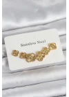 Mey İthalat® 316L Çelik Gold Renk Yonca Küpe Seti