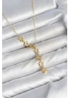 Mey İthalat® 316L Çelik Yıldız Model Gold Renk Zirkon Taşlı Kadın Kolye