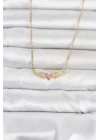 Mey İthalat® 316L Çelik Zincir Gold Renk Kanatlı Pembe Kalp Model Kadın Kolye