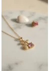 Mey İthalat® 316L Çelik Zincir Gold Renk Pembe Kiraz Model Kolye